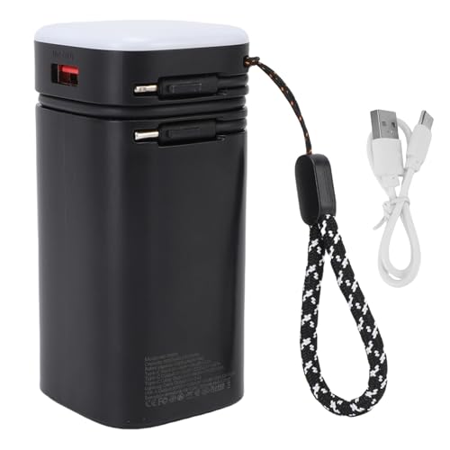 Asixxsix Tragbares Kraftwerk, Tragbares Ladegerät 20000mah Power Bank LED Camping -Laterne mit Integriertem Kabel, 3 Levels Helligkeit Campinglicht und 4 Ausgänge für den Innenraum von Asixxsix