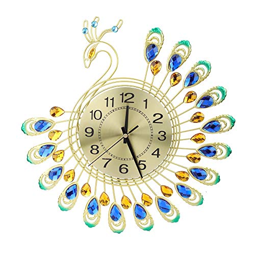 Asixxsix Wanduhr, Große 3D-Pfau-Wanduhr, 14,8 Zoll, Metall, Leise, Nicht Tickende Uhr, Moderne Kunst, Dekorative Wanduhr für Wohnzimmer, Küche, Büro von Asixxsix