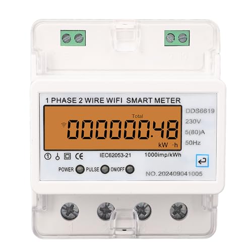 Asixxsix WiFi-Energiezähler, einphasig, 2-adrig, APP-Fernsteuerung WiFi-Smart-Stromzähler, DIN-Schienen-Smart-Spannungs-Stromzähler mit Ein-/Aus-Schalter von Asixxsix