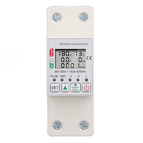 Asixxsix WiFi Smart Power Meter Switch, 63A 300V Echtzeit Smart Energy Monitor Switch, Überstromspannungsschutz WiFi Voice Remote Control Usage Monitor mit Timer für Tuya APP von Asixxsix