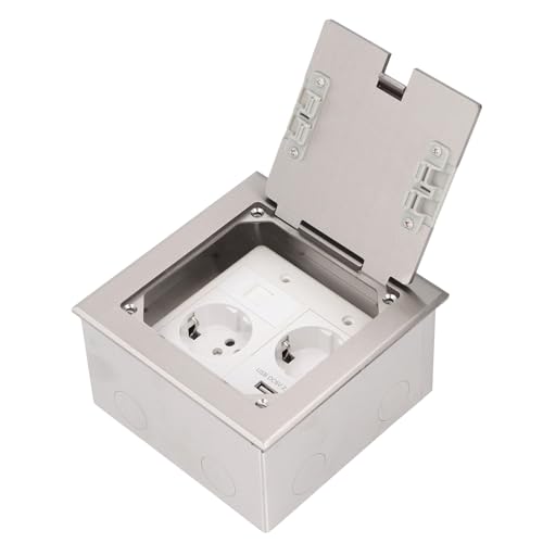 Bodeneinbausteckdose, Wasserdichte Steckdosen-Abdeckbox mit 2 X 2500 W 16 A-Steckdose, 1 X USB- und Computer-Anschluss, Bodensteckdosen-Set, Bodensteckdosen-Set für Heimwerker von Asixxsix