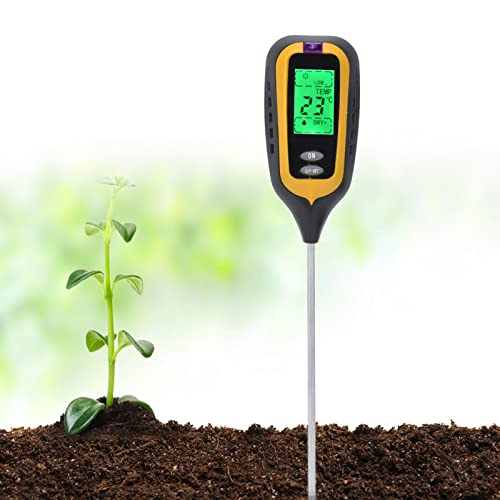 Bodenfeuchtemessgerät, 4-in-1-Digital-Bodentest-Kit mit Hoher Genauigkeit und LCD-Display Tragbares Boden-pH-Messgerät Zum Testen von Bodenfeuchtigkeit, PH-Wert, Licht, Temperatur, Gartenarbeit von Asixxsix