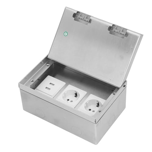 Elektrische Bodensteckdose, AC250V 4000W, Versenkte Edelstahl-Bodensteckdose mit 2 EU-Standard-Steckdosen und 2 USB-Anschlüssen, Universelle Wasserdichte Desktop-Steckdose von Asixxsix