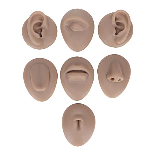 Körperpiercing-Übungsmodell, Weiche Silikon-Piercing-Übungskörperteile mit Zungen- und Mundmodell,Auge-Nasen-Ohr-Modell,Bauchnabelmodell,Zur Schmuckpräsentation,Zum Üben von Nähten (Dunkle Hautfarbe) von Asixxsix