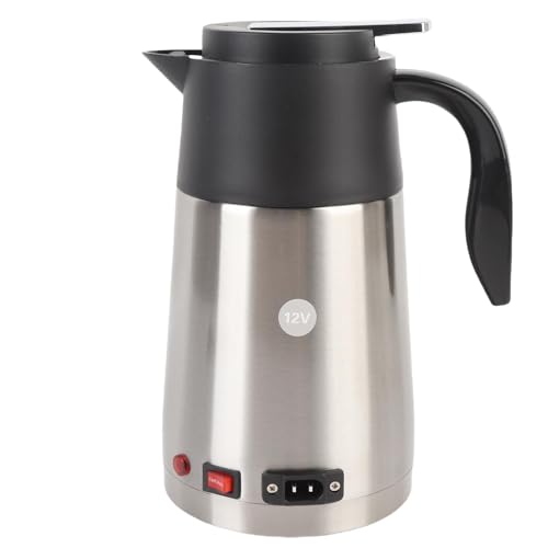 Tragbarer Elektrischer Wasserkocher Fürs Auto, 12-V-Wasserkocher Fürs Auto, 1300-ml-Warmwasserbereiter mit Trockengehschutz, Reisewasserkocher aus Edelstahl für Autocamping und von Asixxsix