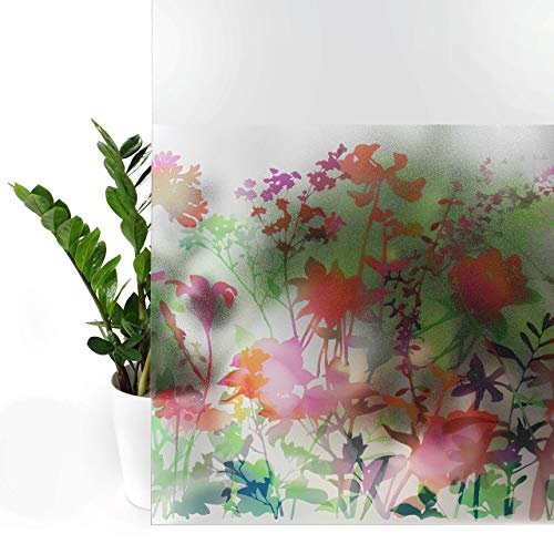 DecoMeister Fensterfolie statisch selbsthaftend Glasfolie UV-Schutz Sichtschutzfolie Dekofolie für Schlafzimmer, Badezimmer, Kinderzimmer Adhäsionsfolie 45x150 cm Miraflores Wiesenblumen von DecoMeister