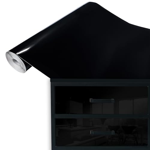 DecoMeister Klebefolien Deko-Folien Selbstklebefolie Möbelfolie Selbstklebend Einfarbig Einheitliche Farbe 45x100 cm Schwarz Glanz von DecoMeister