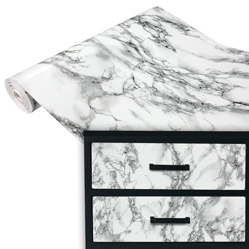 DecoMeister Klebefolie Möbel 45x100 cm | Selbstklebende Möbelfolie in Stein- und Marmoroptik | Klebefolie für Möbel ideal für Küche, Bad und DIY Projekte | Schwarz/Weiß von DecoMeister