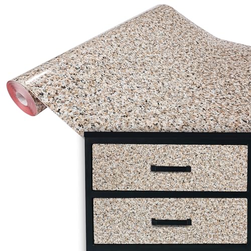 DecoMeister Klebefolien in Stein-Optik Steinfolien Selbstklebend Deko-Folien Steindekor Selbstklebefolie Möbelfolie nach Maß Stein 67,5x100 cm Porrinho Granit Beige von DecoMeister