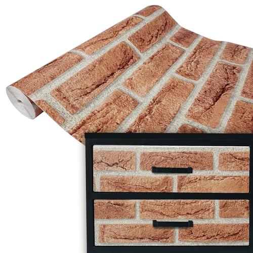 DecoMeister Klebefolie Möbel 45x100 cm | Selbstklebende Möbelfolie in Stein- und Marmoroptik | Klebefolie für Möbel ideal für Küche, Bad und DIY Projekte | Ahaus Rot Mauerziegel von DecoMeister