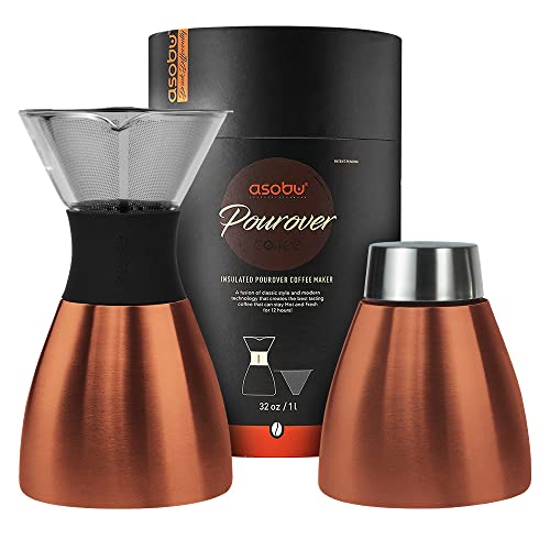 Asobu kupferisolierter Aufguss-Kaffeebereiter (900 ml), doppelwandiges Vakuum,Edelstahlfilter, hält bis zu 12 Stunden heiß,kupfer/schwarz, PO300-COP [Energieklasse A+] von ASOBU