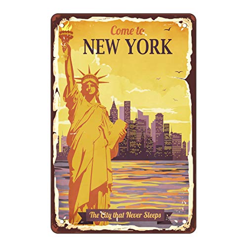 Asoodoo Retro Metall-Blechschild Vintage Come to New York Aluminiumschild für Zuhause, Bar, Kaffee, Wanddekoration, 20,3 x 30,5 cm von Asoodoo