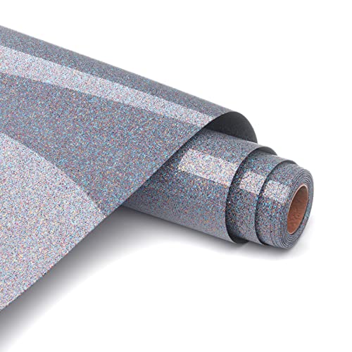 Asoway Flexfolie Plotter Textil Glitzer Bunt, Plotterfolie Textil Heat Transfer Vinyl 30,5 x 152 cm, Wärmeübertragung Vinylfolie Plotter für DIY T-Shirtsund Stoffen, Leicht zu schneiden und zu jäten von Asoway