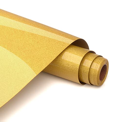 Asoway Flexfolie Plotter Textil Glitzer Gold, Plotterfolie Textil Heat Transfer Vinyl 30,5 x 152 cm, Wärmeübertragung Vinylfolie Plotter für DIY T-Shirtsund Stoffen, Leicht zu schneiden und zu jäten von Asoway