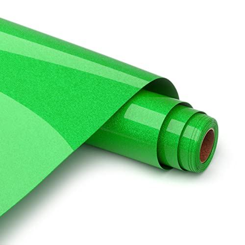 Asoway Flexfolie Plotter Textil Glitzer Grün, Plotterfolie Textil Heat Transfer Vinyl 30,5 x 152 cm, Wärmeübertragung Vinylfolie Plotter für DIY T-Shirtsund Stoffen, Leicht zu schneiden und zu jäten von Asoway
