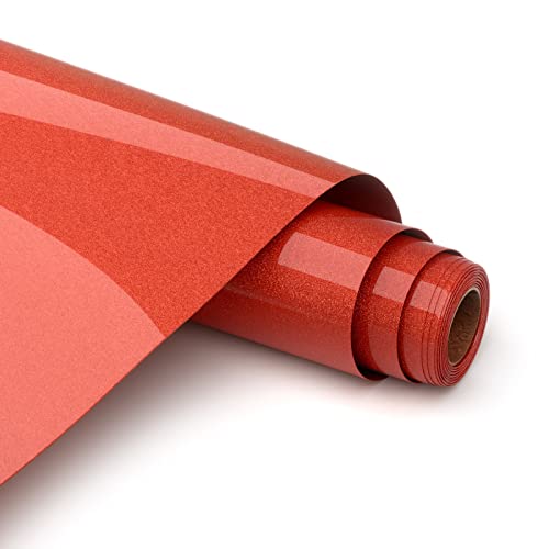 Asoway Flexfolie Plotter Textil Glitzer Rot, Plotterfolie Textil Heat Transfer Vinyl 30,5 x 152 cm, Wärmeübertragung Vinylfolie Plotter für DIY T-Shirtsund Stoffen, Leicht zu schneiden und zu jäten von Asoway