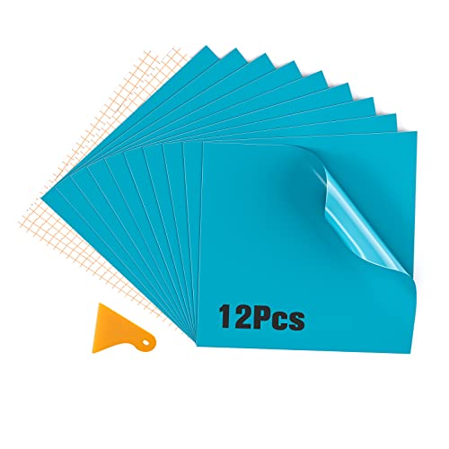 Asoway Vinylfolie Plotter Selbstklebend 12 Stück, Permanente Plotterfolie Vinyl 30.5 x 30.5cm, 10 Stück Vinylfilme mit 2 Transferfolie Plotter für DIY Basteln, Tassen und Glas von Asoway