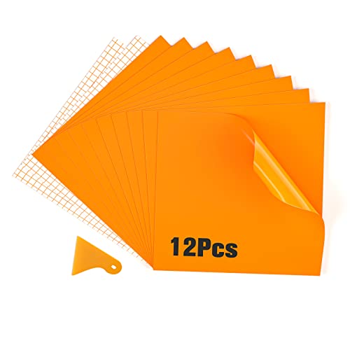 Asoway Vinylfolie Plotter Selbstklebend 12 Stück, Permanente Plotterfolie Vinyl 30.5 x 30.5cm, 10 Stück Vinylfilme mit 2 Transferfolie Plotter für DIY Basteln, Tassen und Glas von Asoway