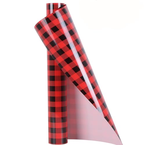 Plotterfolie Textil Weihnachten Schwarz-rotes Karo Vinylfolie Plotter HTV 30.5cm x 457cm, Flexfolie Plotter Textil für DIY Kleidung, Mützen, Hosen, andere Stoffe, Leicht zu schneiden und zu jäten von Asoway