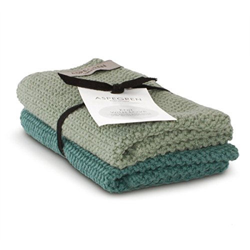 Aspegren Dänemark - 2er Set gestrickte Spüllappen - SOLID Mint 26 x26 cm von Aspegren