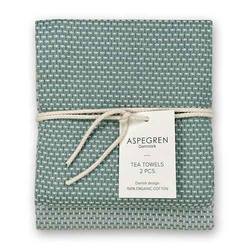 Aspegren Geschirrtuch Gastro 50 x 70 cm, zweifarbiges Set mit 2 in 100% Bio-Baumwolle, hergestellt in Indien (dunkles Waldgrün) von Aspegren