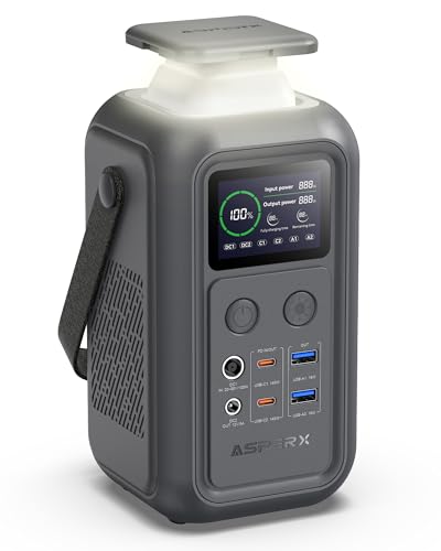 AsperX Tragbare Powerstation 192Wh 140W Mobile Powerbank, Power Station für Mehrere Geräte, Camping Solargenerator mit Notfall Lampe, LiFePO4-Akku, Stromspeicher für Reisen Outdoor Portable Powerbank von AsperX