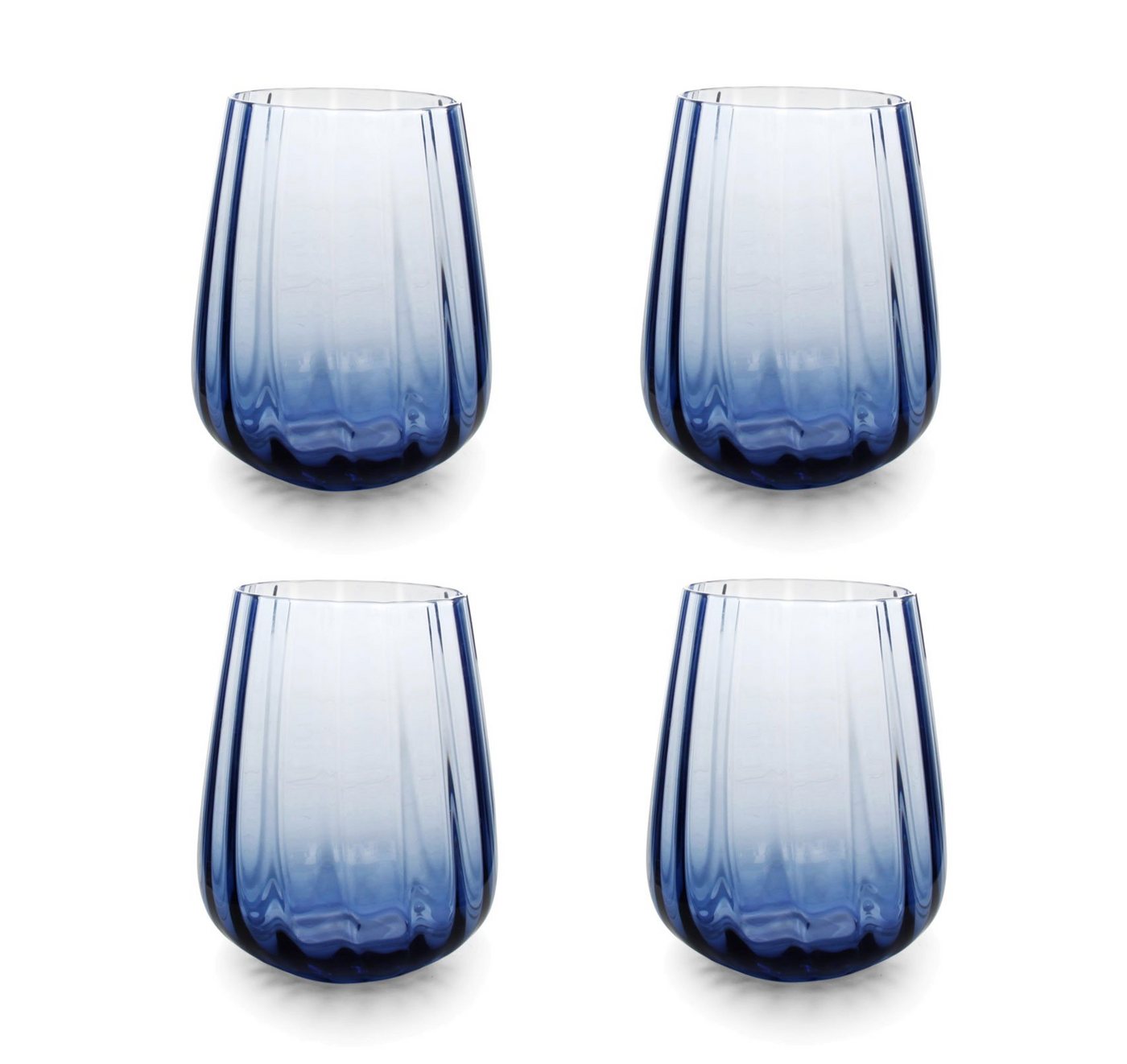 Asphald Glas 4er Set Dessertgläser Blue Line Design 410cc Trinkgläser Smoothie, Robust & pflegeleicht Ideal für den täglichen Gebrauch von Asphald