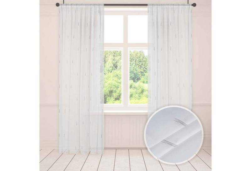Asphald Gardine Gardine mit Scherli Muster Fertiggardine Pflegeleicht Store Voile 1:2 3er Falte auf Maß Anfertigung, Faltenband (1 St), transparent, St.Br 200cm f.Breite 100cm von Asphald