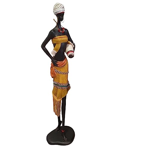Afrikanische Dekofigur Frau mit Krug im Arm und Paillettenschmuck 61 cm, Deko, Afrika Frau von Aspinaworld