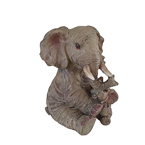 Aspinaworld Afrika Deko sitzende Elefanten Figur mit Baby 10 cm, Tierfigur, Wohnzimmer Deko,Afrika Deko von Aspinaworld