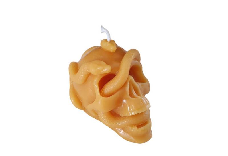 Aspinaworld Bienenwachskerze Bienenwachskerze - Totenkopf Kerze mit Schlange 7 cm 100% Bienenwachs von Aspinaworld