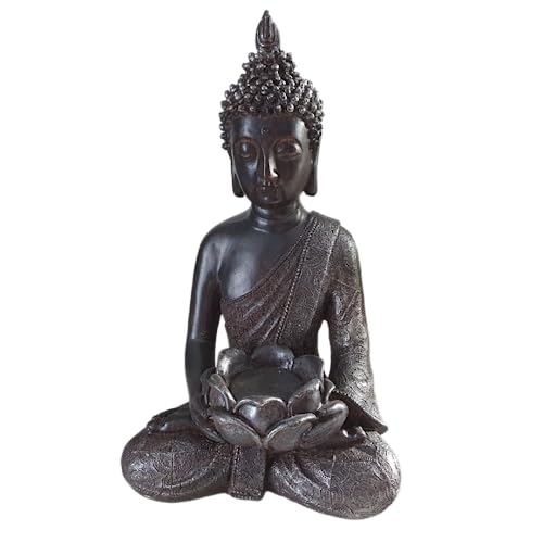 Aspinaworld Buddha-Skulptur, Thai Buddha Figur braun als Teelichthalter 30 cm, Deko Buddha, Feng Shui Ornamente, Buddha Statue von Aspinaworld