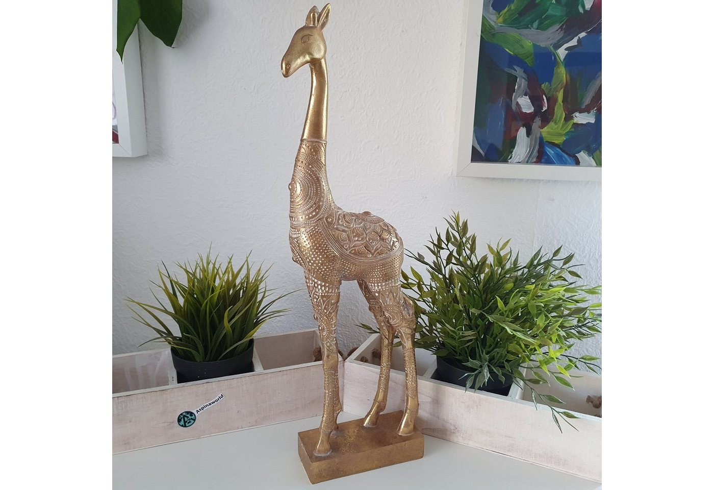 Aspinaworld Dekofigur Stehende Giraffen Figur in Gold 47 cm von Aspinaworld