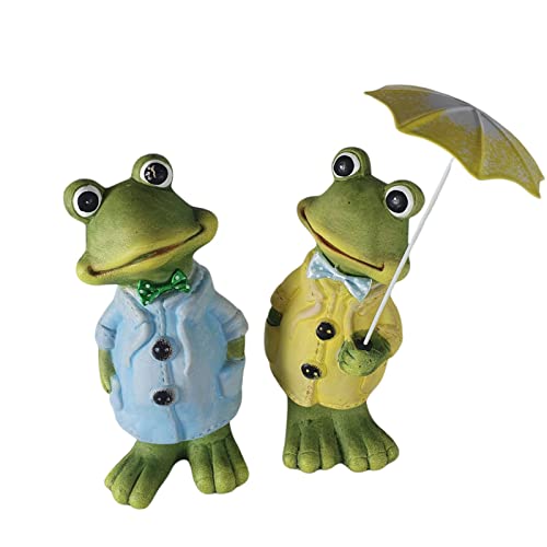 Aspinaworld Frosch Figur mit Regenschirm 2er Set 20 cm, Gartenfrosch, Figur für den Garten, wetterfeste Deko von Aspinaworld