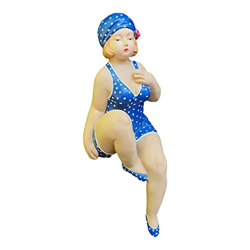 Aspinaworld Gartenfigur - mollige Badenixe Figur als Kantensitzer 32 cm - Badefrau Figur - Figuren für den Garten - wetterfeste Deko - Pool Deko von Aspinaworld