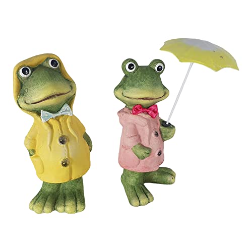 Aspinaworld Gartenfigur Frosch Figur mit Regenschirm 2er Set 17 cm, Gartenfrosch, Figur für den Garten, wetterfeste Deko von Aspinaworld