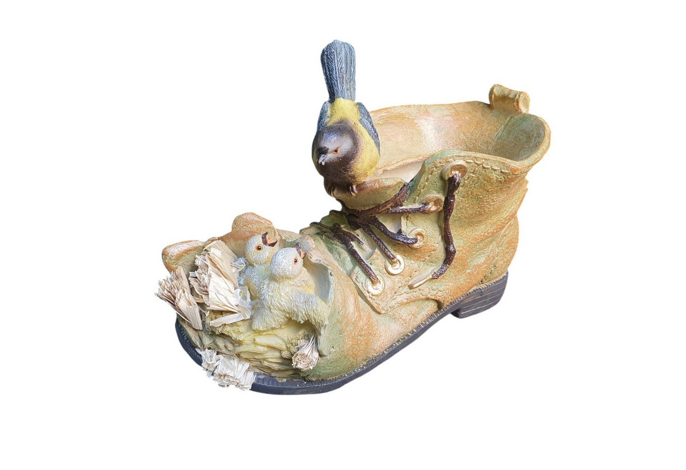 Aspinaworld Gartenfigur Pflanzschuh mit Vogel zum bepflanzen 13 cm, Figur für den Garten von Aspinaworld