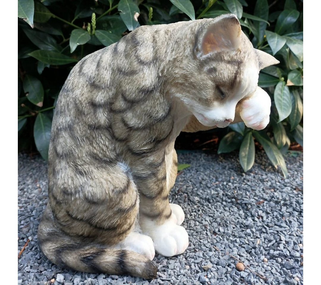 Aspinaworld Gartenfigur Sitzende Katzen Figur in grau mit Pfote oben 25 cm Gartendeko von Aspinaworld