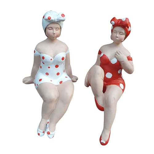 Aspinaworld Gartenfigur rote Badenixen Kantensitzer Figur 2er Set 12 cm Figur für den Garten, wetterfeste Deko, Pool Figur von Aspinaworld