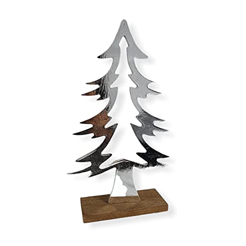 Aspinaworld Tannenbaum Figur auf Holz in Silber 30 cm, Weihnachtsbaum von Aspinaworld