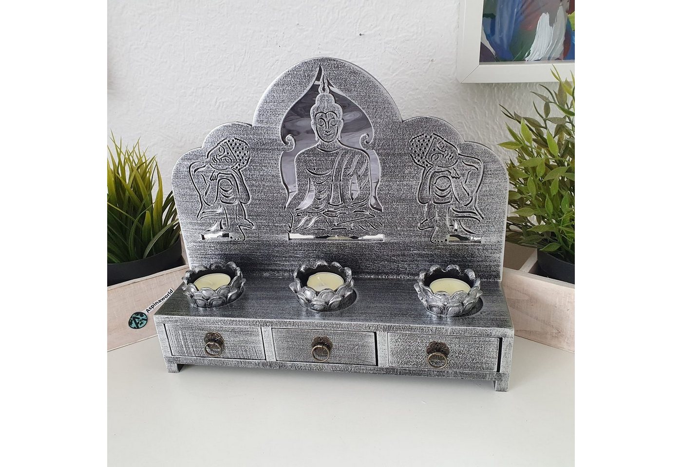Aspinaworld Teelichthalter Buddha Schränkchen und Teelichthalter im einem 27 cm von Aspinaworld