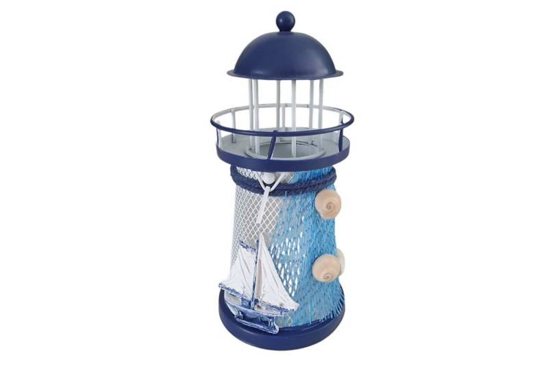 Aspinaworld Teelichthalter Maritime Deko Leuchtturm Teelichthalter aus Metall mit Schiff 14 cm von Aspinaworld
