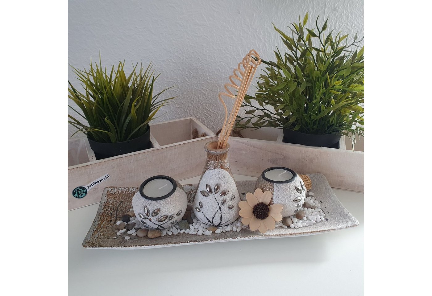 Aspinaworld Teelichthalter Teelichthalter mit Blumendeko 25 cm von Aspinaworld