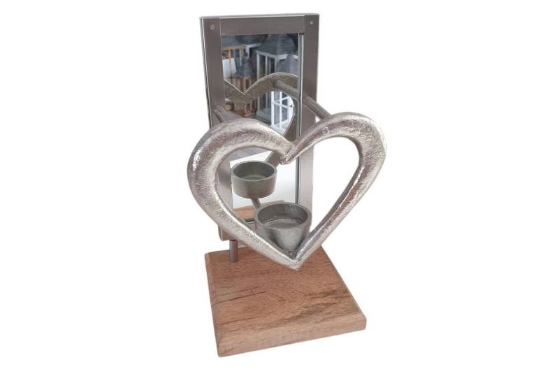 Aspinaworld Teelichthalter Herz Teelichthalter mit Spiegel auf Holzsockel 24 cm von Aspinaworld