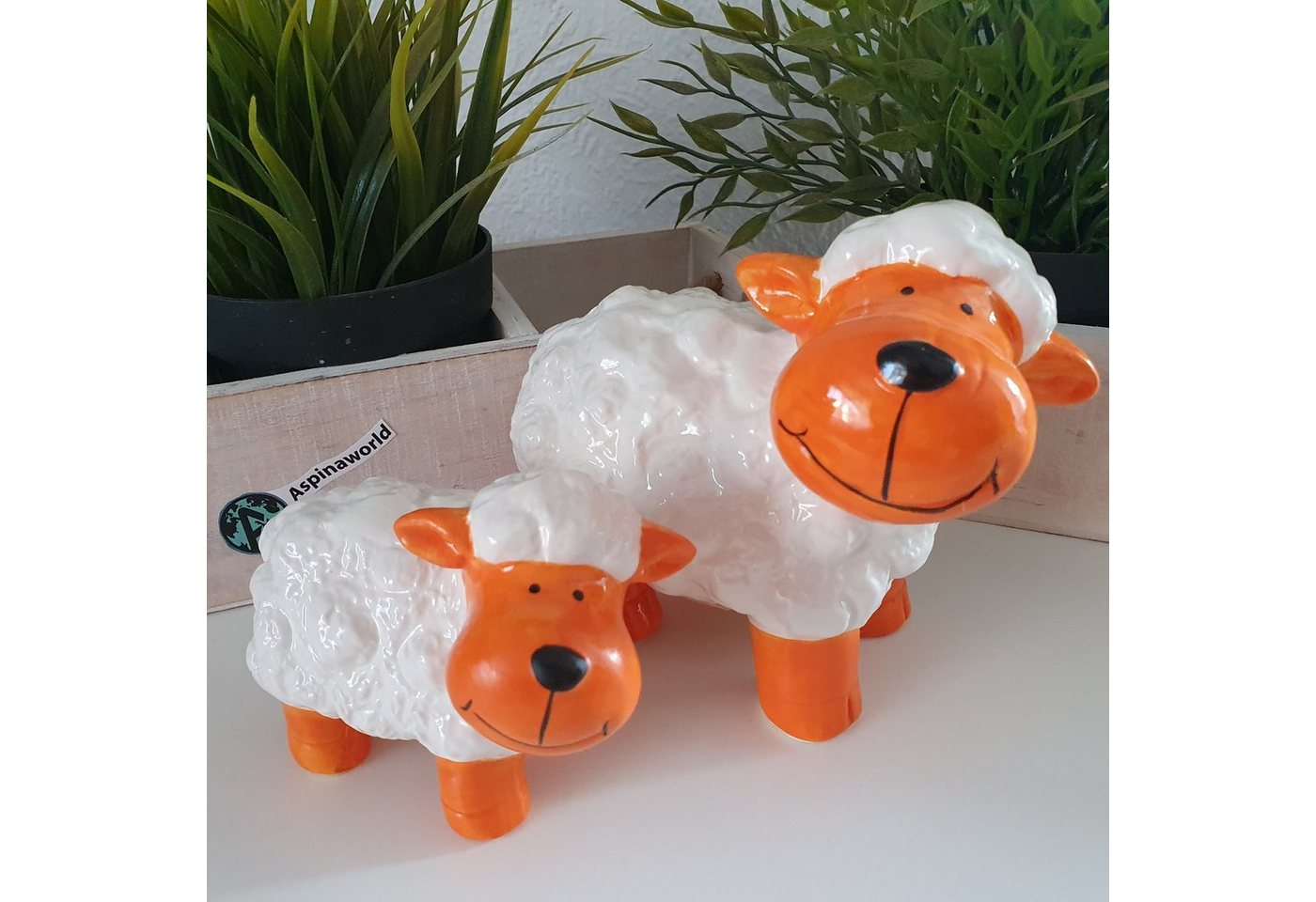 Aspinaworld Tierfigur Orangene Schaf Figur im 2er Set 13 cm von Aspinaworld