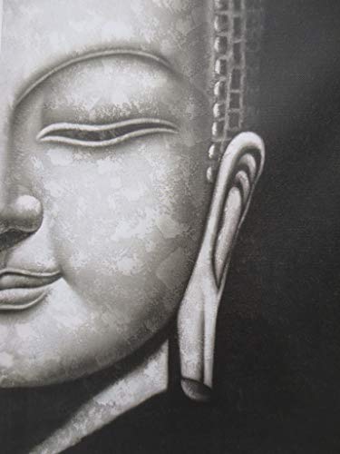 Aspinaworld Wandbild mit halbem Buddha Gesicht grau 60 cm, Wohnzimmer Bild, Wanddekoration, Buddha Bild, Relax Bild, Wanddeko, Wandschmuck, Wandverzierung, Leinwandbild von Aspinaworld
