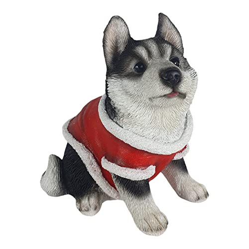 Aspinaworld Weihnachtsdeko, Weihnachts Hunde Figur Husky sitzt 15 cm, Weihnachtsfigur, Hundefigur, Wohnzimmer Deko, Dekofigur, Tierfigur von Aspinaworld