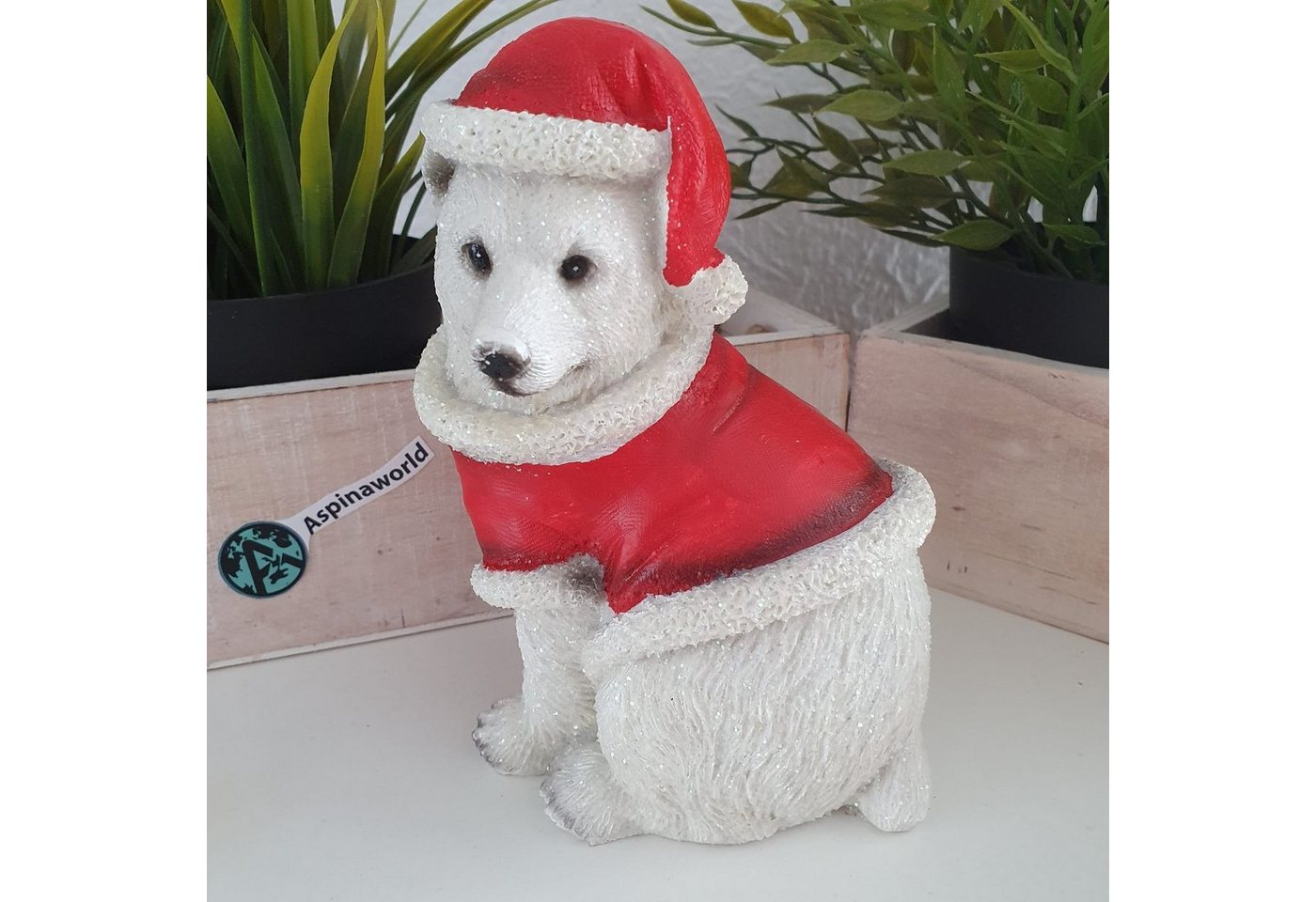 Aspinaworld Weihnachtsfigur Weihnachts Eisbär Figur sitzt 15 cm von Aspinaworld