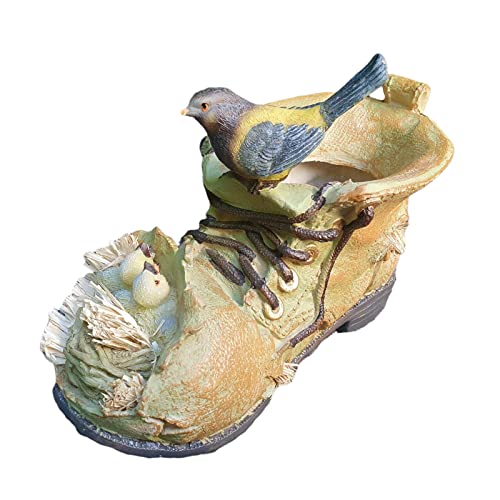 Aspinaworld wetterfeste Gartenfigur für außen, Pflanzschuh mit Vogelnest zum bepflanzen, 13 cm, Dekofigur Garten, Gartendeko aus Kunstharz von Aspinaworld