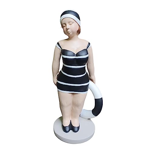 Aspinaworld Gartenfigur - mollige stehende Badenixe Figur mit Rettungsring 21 cm schwarz - Badefrau Figur - Figuren für den Garten - wetterfeste Deko - Pool Deko von Aspinaworld